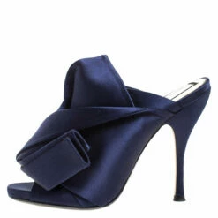 N21 Navy Blue Satin Raso Knot Peep Toe Mules Size 37.5 Women Sandals 3 N21 Navy Blue Satin Raso Knot Peep Toe Mules Size 37.5 Women Sandals -N21shop luxury women n21 used shoes p260497 005