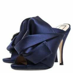 N21 Navy Blue Satin Raso Knot Peep Toe Mules Size 37.5 Women Sandals 5 N21 Navy Blue Satin Raso Knot Peep Toe Mules Size 37.5 Women Sandals -N21shop luxury women n21 used shoes p260497 007