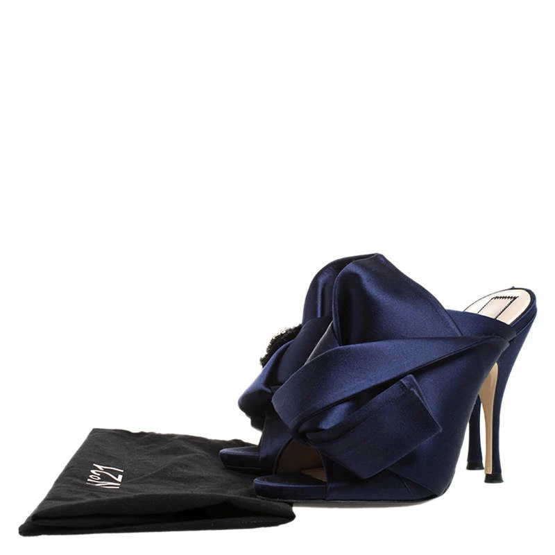 N21 Navy Blue Satin Raso Knot Peep Toe Mules Size 37.5 Women Sandals N21 Navy Blue Satin Raso Knot Peep Toe Mules Size 37.5 Women Sandals -N21shop luxury women n21 used shoes p260497 008
