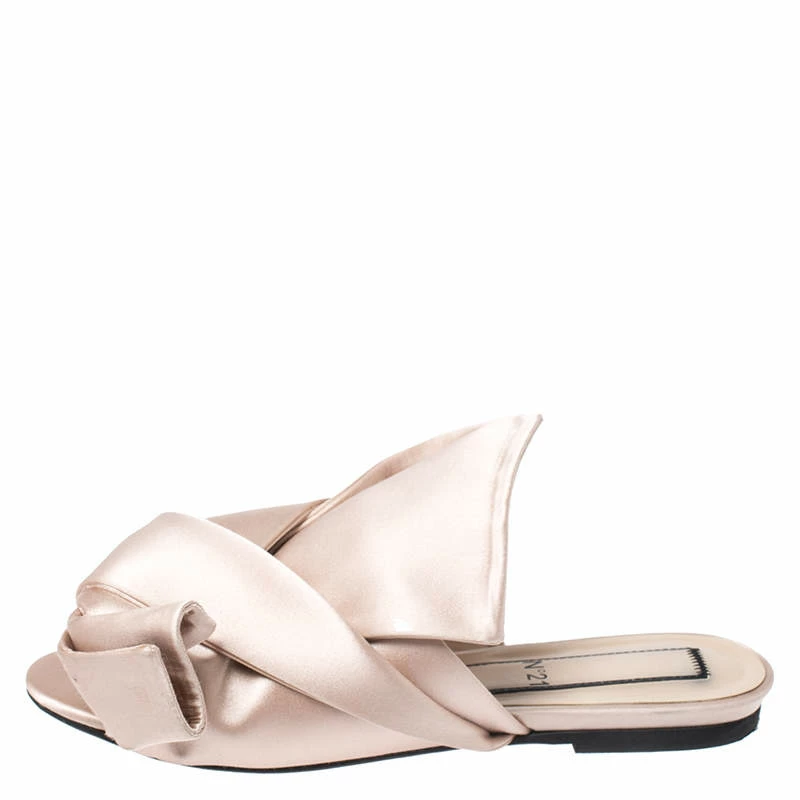 N21 Beige Satin Knot Flat Mules Size 36 Women Flats N21 Beige Satin Knot Flat Mules Size 36 Women Flats -N21shop luxury women n21 used shoes p264200 003