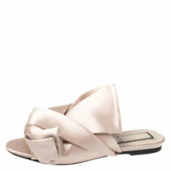 N21 Beige Satin Knot Flat Mules Size 36 Women Flats