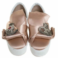 N21 Beige Satin Crystal Embellished Bow Skate Cat Slip On Sneakers Size 37 Women 4 N21 Beige Satin Crystal Embellished Bow Skate Cat Slip On Sneakers Size 37 Women -N21shop luxury women n21 used shoes p265551 003