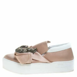 N21 Beige Satin Crystal Embellished Bow Skate Cat Slip On Sneakers Size 37 Women 3 N21 Beige Satin Crystal Embellished Bow Skate Cat Slip On Sneakers Size 37 Women -N21shop luxury women n21 used shoes p265551 005