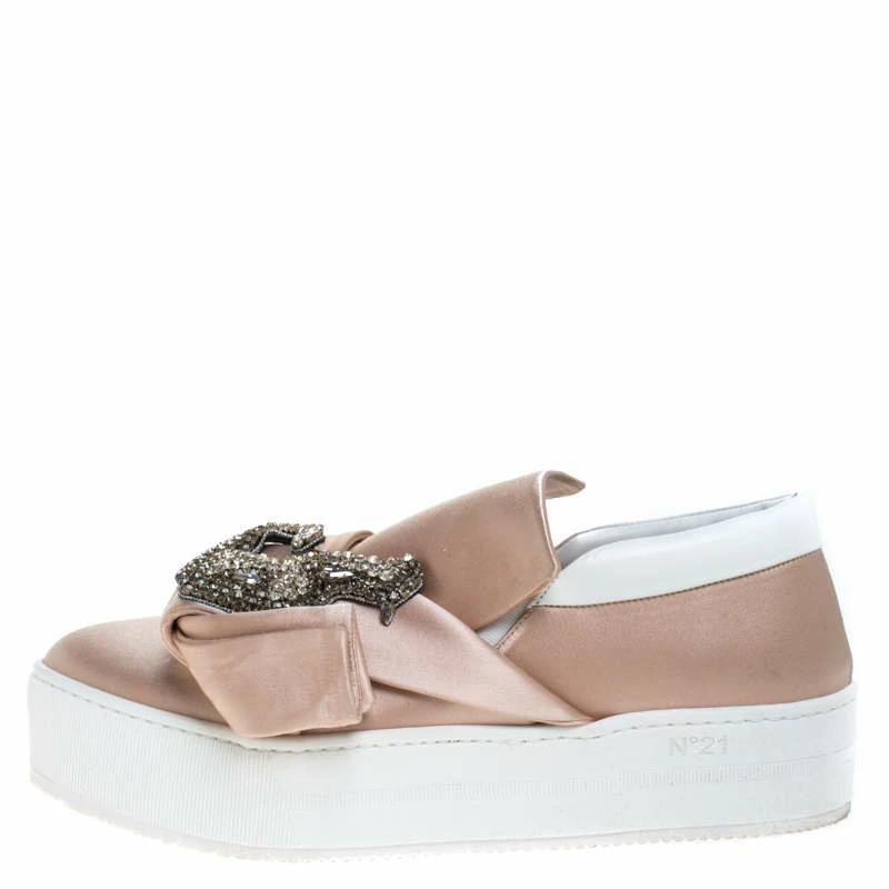 N21 Beige Satin Crystal Embellished Bow Skate Cat Slip on Sneakers Size 37 Women N21 Beige Satin Crystal Embellished Bow Skate Cat Slip On Sneakers Size 37 Women -N21shop luxury women n21 used shoes p265551 005