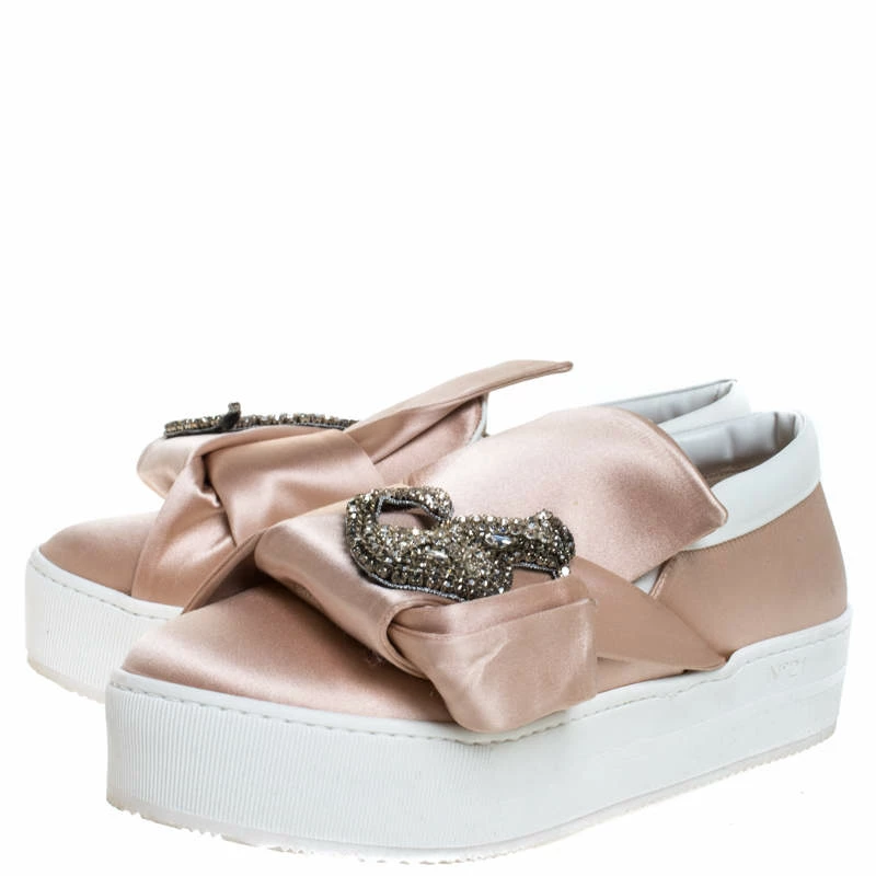 N21 Beige Satin Crystal Embellished Bow Skate Cat Slip on Sneakers Size 37 Women N21 Beige Satin Crystal Embellished Bow Skate Cat Slip On Sneakers Size 37 Women -N21shop luxury women n21 used shoes p265551 007