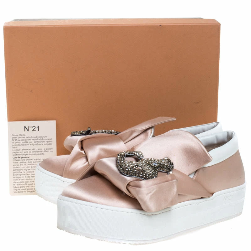 N21 Beige Satin Crystal Embellished Bow Skate Cat Slip on Sneakers Size 37 Women N21 Beige Satin Crystal Embellished Bow Skate Cat Slip On Sneakers Size 37 Women -N21shop luxury women n21 used shoes p265551 008