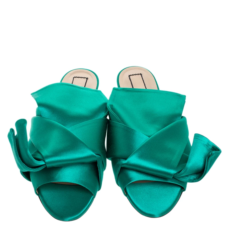 N21 Green Satin Knot Flat Mules Size 42 Women Sandals N21 Green Satin Knot Flat Mules Size 42 Women Sandals -N21shop luxury women n21 used shoes p268848 003
