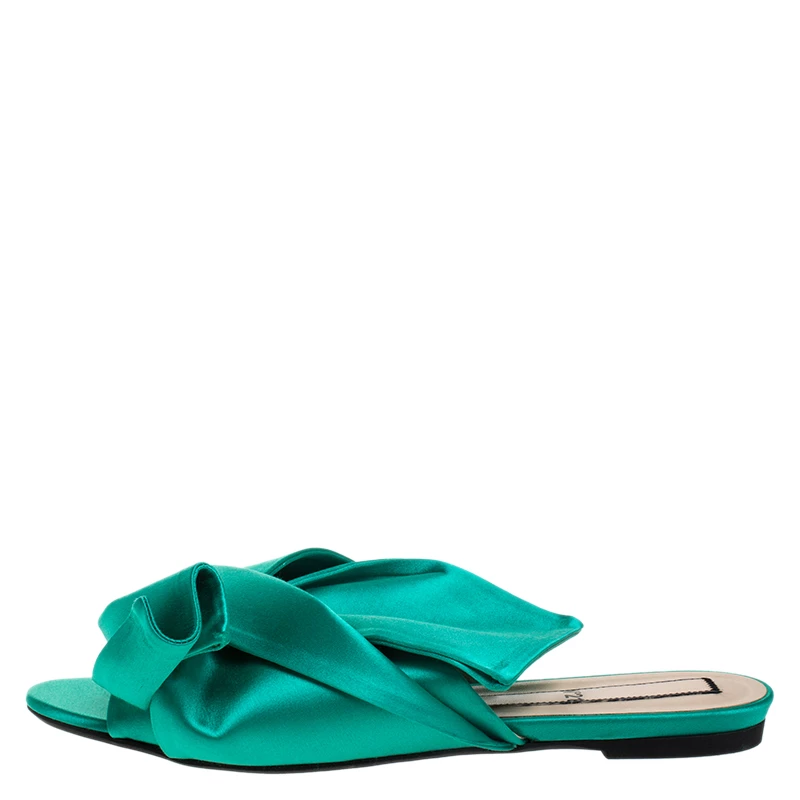 N21 Green Satin Knot Flat Mules Size 42 Women Sandals N21 Green Satin Knot Flat Mules Size 42 Women Sandals -N21shop luxury women n21 used shoes p268848 005
