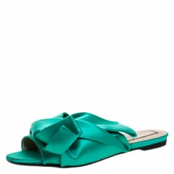 N21 Green Satin Knot Flat Mules Size 42 Women Sandals