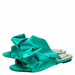 N21 Green Satin Knot Flat Mules Size 42 Women Sandals 5 N21 Green Satin Knot Flat Mules Size 42 Women Sandals -N21shop luxury women n21 used shoes p268848 007