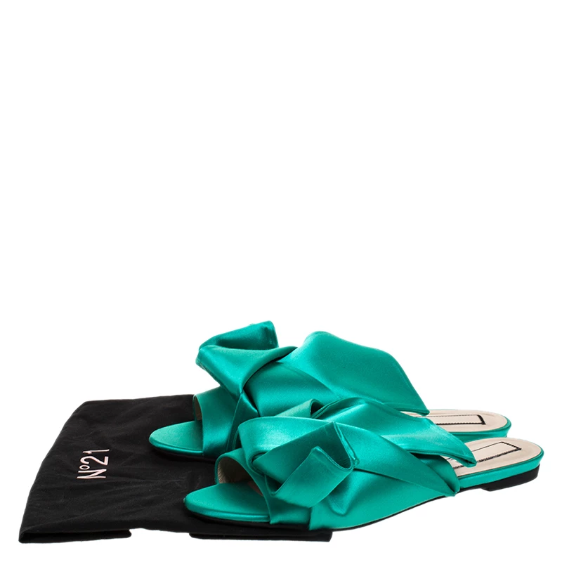 N21 Green Satin Knot Flat Mules Size 42 Women Sandals N21 Green Satin Knot Flat Mules Size 42 Women Sandals -N21shop luxury women n21 used shoes p268848 008