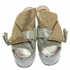N21 Silver/Gold Glitter Fabric Raso Knot Espadrille Platform Wedge Sandals Size 39 Women Flats 4 N21 Silver/Gold Glitter Fabric Raso Knot Espadrille Platform Wedge Sandals Size 39 Women Flats -N21shop luxury women n21 used shoes p272420 003