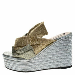 N21 Silver/Gold Glitter Fabric Raso Knot Espadrille Platform Wedge Sandals Size 39 Women Flats 3 N21 Silver/Gold Glitter Fabric Raso Knot Espadrille Platform Wedge Sandals Size 39 Women Flats -N21shop luxury women n21 used shoes p272420 005