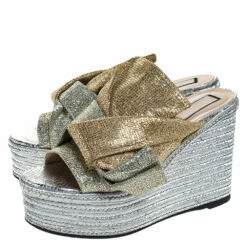 N21 Silver/Gold Glitter Fabric Raso Knot Espadrille Platform Wedge Sandals Size 39 Women Flats 5 N21 Silver/Gold Glitter Fabric Raso Knot Espadrille Platform Wedge Sandals Size 39 Women Flats -N21shop luxury women n21 used shoes p272420 007