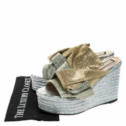 N21 Silver/Gold Glitter Fabric Raso Knot Espadrille Platform Wedge Sandals Size 39 Women Flats 9 N21 Silver/Gold Glitter Fabric Raso Knot Espadrille Platform Wedge Sandals Size 39 Women Flats -N21shop luxury women n21 used shoes p272420 008