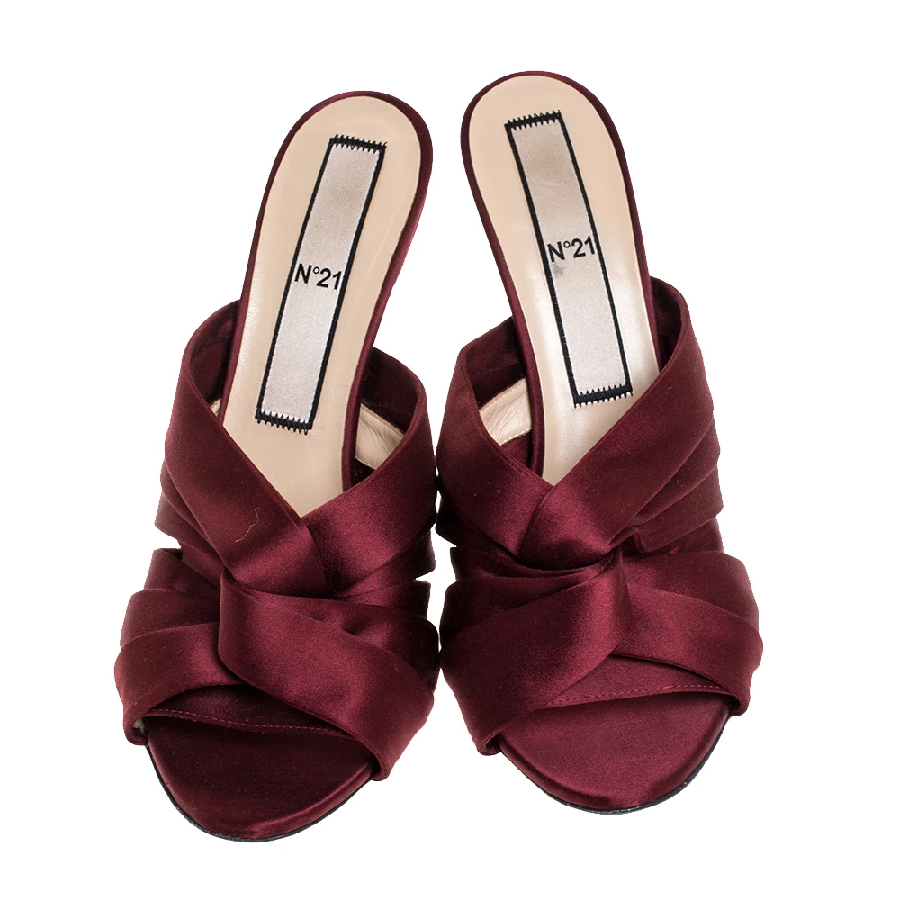 N21 Burgundy Satin Knot Open Toe Sandals Size 42 Women N21 Burgundy Satin Knot Open Toe Sandals Size 42 Women -N21shop luxury women n21 used shoes p279264 006