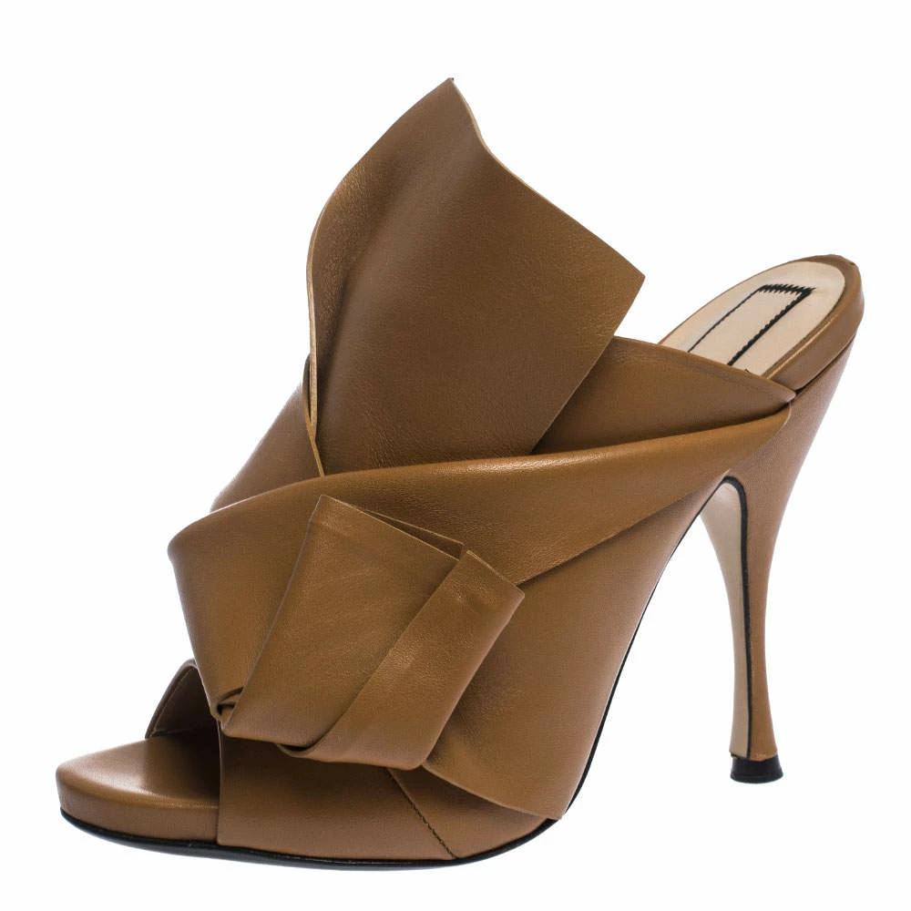 N21 Brown Leather Ronny Pleated Mules Size 38 Women Sandals N21 Brown Leather Ronny Pleated Mules Size 38 Women Sandals -N21shop luxury women n21 used shoes p282403 003