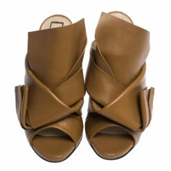 N21 Brown Leather Ronny Pleated Mules Size 38 Women Sandals 4 N21 Brown Leather Ronny Pleated Mules Size 38 Women Sandals -N21shop luxury women n21 used shoes p282403 006
