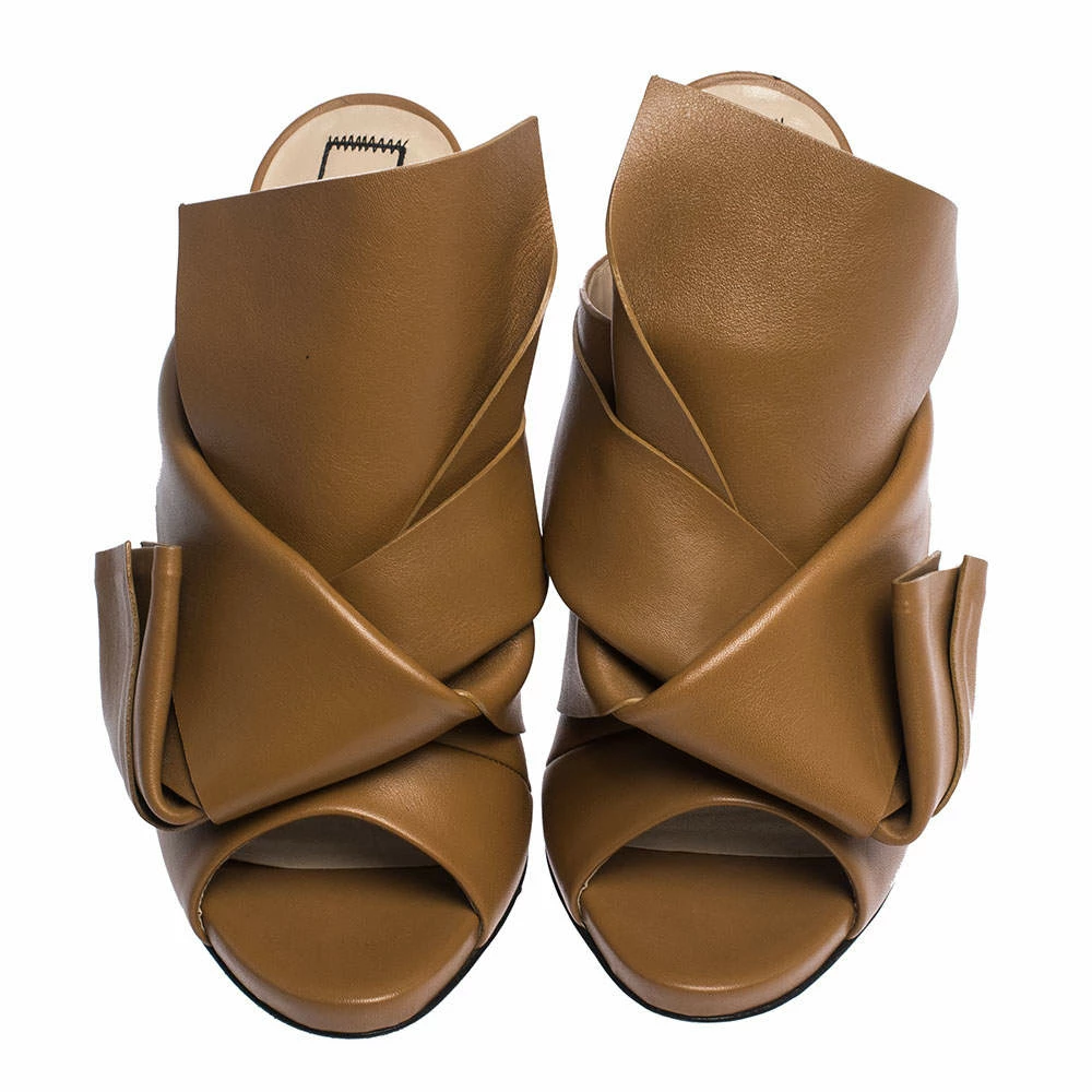 N21 Brown Leather Ronny Pleated Mules Size 38 Women Sandals N21 Brown Leather Ronny Pleated Mules Size 38 Women Sandals -N21shop luxury women n21 used shoes p282403 006
