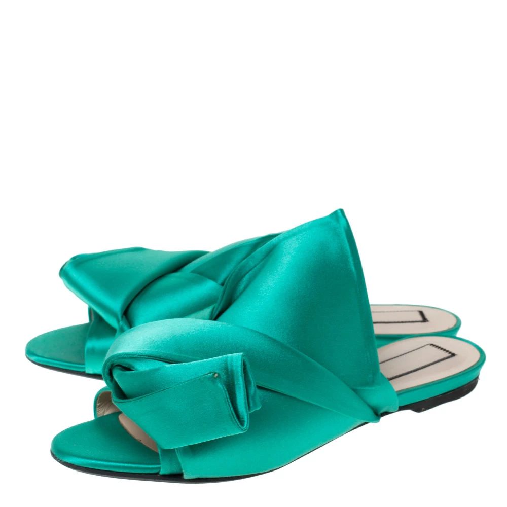 N21 Green Satin Knot Flat Mules Size 39.5 Women Flats N21 Green Satin Knot Flat Mules Size 39.5 Women Flats -N21shop luxury women n21 used shoes p285540 001