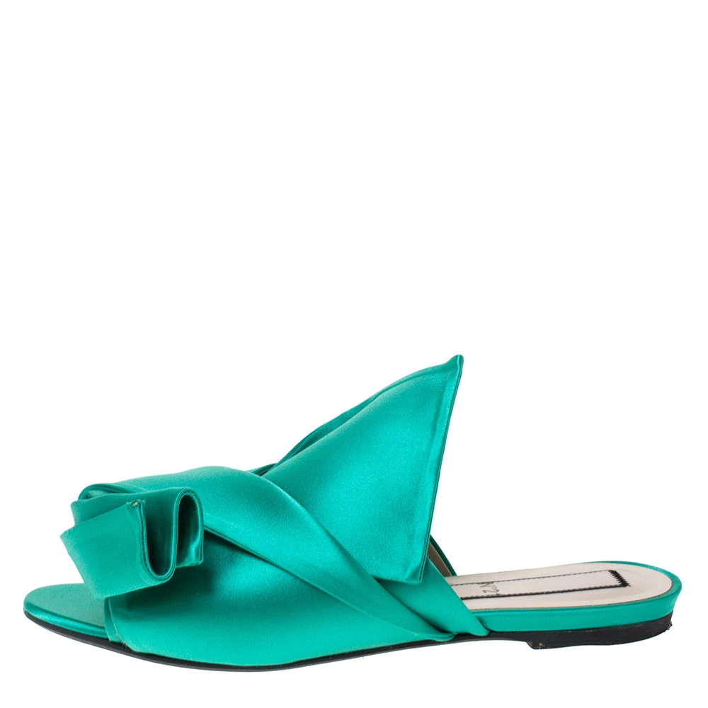 N21 Green Satin Knot Flat Mules Size 39.5 Women Flats N21 Green Satin Knot Flat Mules Size 39.5 Women Flats -N21shop luxury women n21 used shoes p285540 003