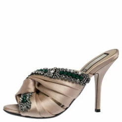 N21 Beige Satin Embellished Cipria Mule Sandals Size 36 Women 3 N21 Beige Satin Embellished Cipria Mule Sandals Size 36 Women -N21shop luxury women n21 used shoes p287532 009