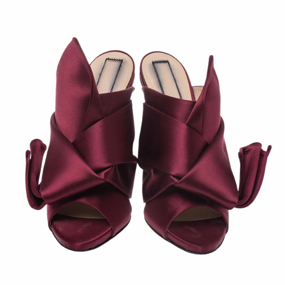 N21 Burgundy Satin Raso Knot Peep Toe Mules Size 40 Women Sandals N21 Burgundy Satin Raso Knot Peep Toe Mules Size 40 Women Sandals -N21shop luxury women n21 used shoes p291108 002