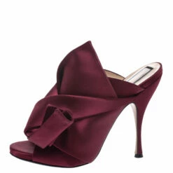N21 Burgundy Satin Raso Knot Peep Toe Mules Size 40 Women Sandals 3 N21 Burgundy Satin Raso Knot Peep Toe Mules Size 40 Women Sandals -N21shop luxury women n21 used shoes p291108 005