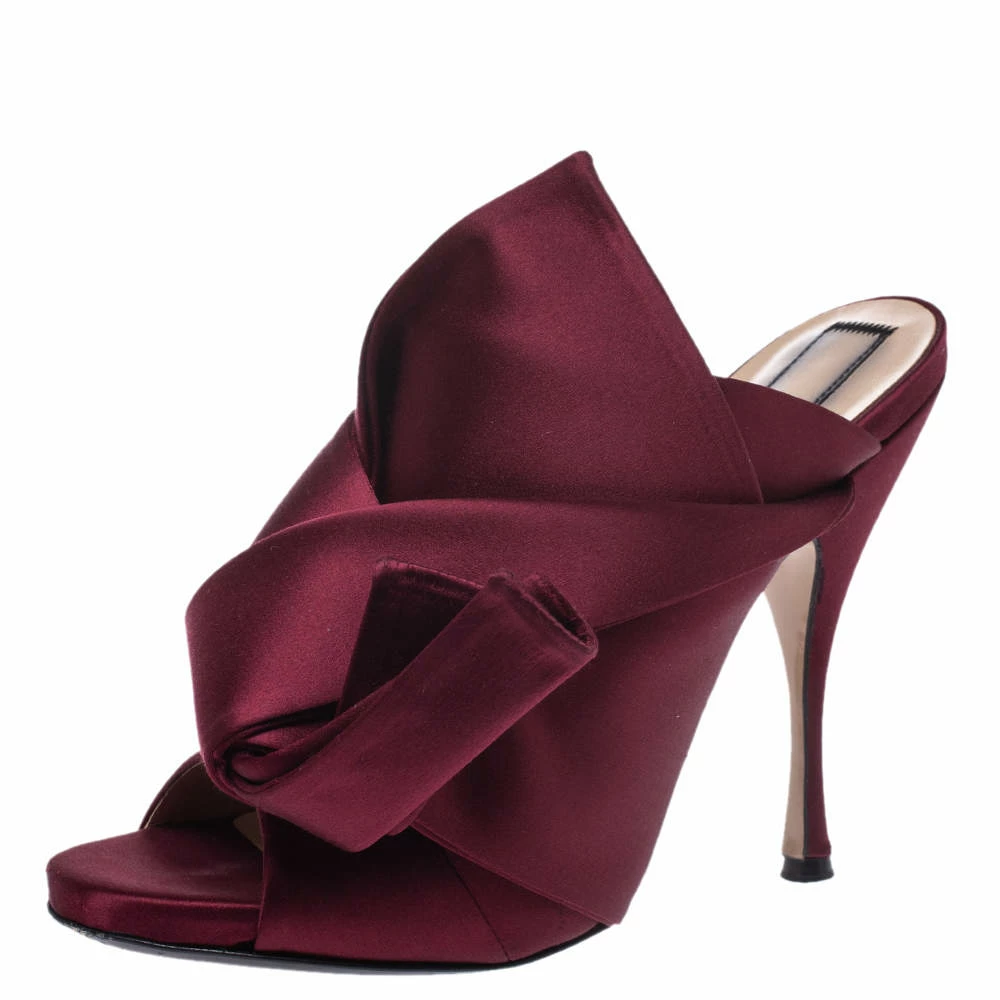 N21 Burgundy Satin Raso Knot Peep Toe Mules Size 40 Women Sandals N21 Burgundy Satin Raso Knot Peep Toe Mules Size 40 Women Sandals -N21shop luxury women n21 used shoes p291108 006