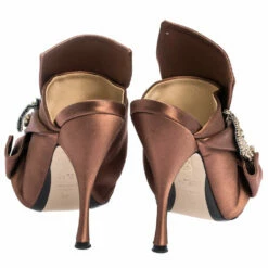 N21 Brown Embellished Satin Knot Mules Sandals Size 38 Women 6 N21 Brown Embellished Satin Knot Mules Sandals Size 38 Women -N21shop luxury women n21 used shoes p291113 001