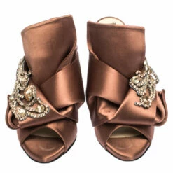 N21 Brown Embellished Satin Knot Mules Sandals Size 38 Women 4 N21 Brown Embellished Satin Knot Mules Sandals Size 38 Women -N21shop luxury women n21 used shoes p291113 006