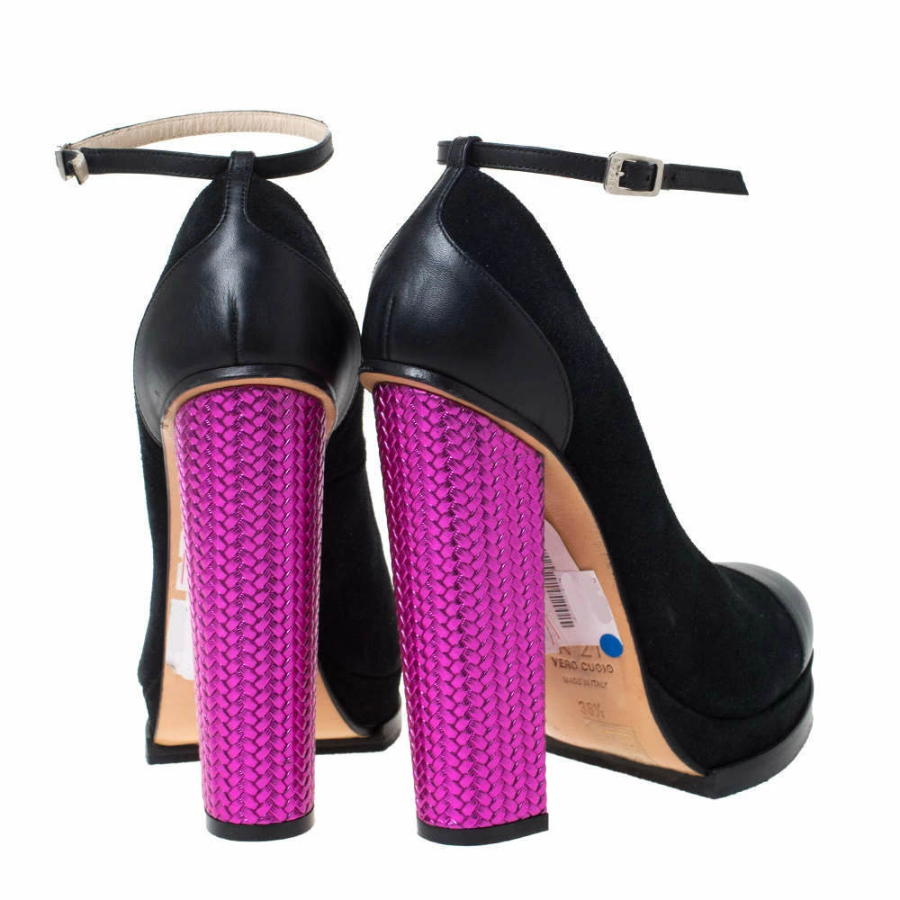 N21 Black/Purple Suede And Leather Block Heel Ankle Strap Sandals Size 38.5 Women Pumps N21 Black/Purple Suede And Leather Block Heel Ankle Strap Sandals Size 38.5 Women Pumps -N21shop luxury women n21 used shoes p292252 008