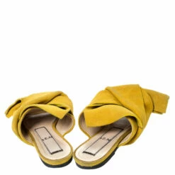 N21 Mustard Yellow Suede Knot Flat Mules Size 36 Women Sandals -N21shop luxury women n21 used shoes p294924 002