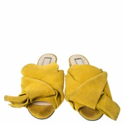 N21 Mustard Yellow Suede Knot Flat Mules Size 36 Women Sandals -N21shop luxury women n21 used shoes p294924 004