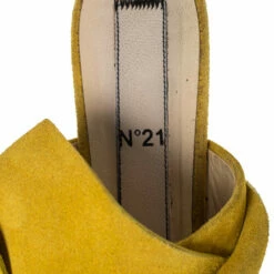 N21 Mustard Yellow Suede Knot Flat Mules Size 36 Women Sandals -N21shop luxury women n21 used shoes p294924 006
