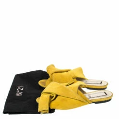 N21 Mustard Yellow Suede Knot Flat Mules Size 36 Women Sandals -N21shop luxury women n21 used shoes p294924 008