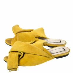 N21 Mustard Yellow Suede Knot Flat Mules Size 36 Women Sandals -N21shop luxury women n21 used shoes p294924 009