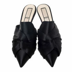 N21 Black Satin Knot Pointed Toe Heel Slippers Size 40 Women Sandals -N21shop luxury women n21 used shoes p295814 007