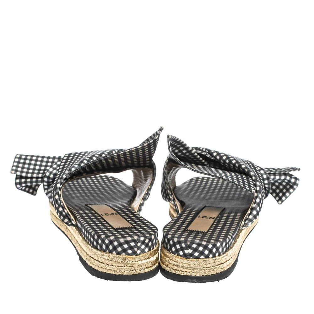 N21 Black White/Black Check Satin Open Toe Flat Slides Size 38.5 Women Flats N21 Black White/Black Check Satin Open Toe Flat Slides Size 38.5 Women Flats -N21shop luxury women n21 used shoes p297072 004