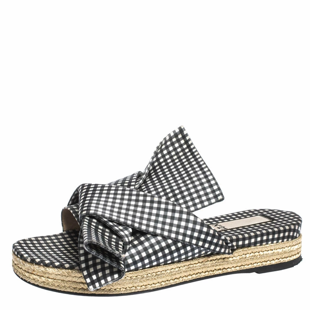 N21 Black White/Black Check Satin Open Toe Flat Slides Size 38.5 Women Flats N21 Black White/Black Check Satin Open Toe Flat Slides Size 38.5 Women Flats -N21shop luxury women n21 used shoes p297072 005