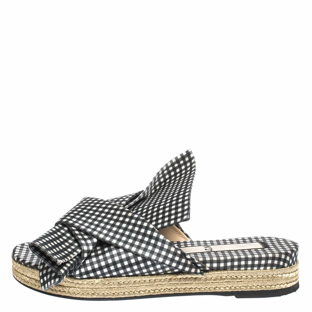 N21 Black White/Black Check Satin Open Toe Flat Slides Size 38.5 Women Flats N21 Black White/Black Check Satin Open Toe Flat Slides Size 38.5 Women Flats -N21shop luxury women n21 used shoes p297072 008