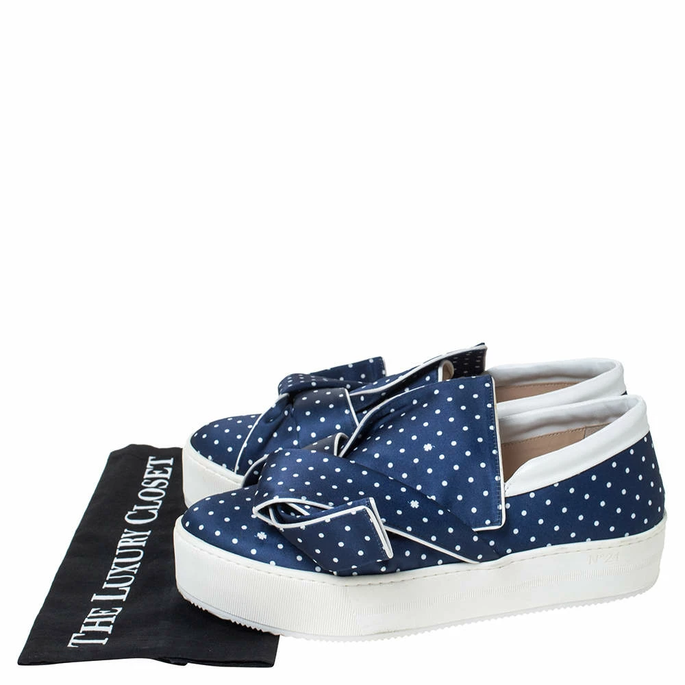 N21 Blue Polka Dot Satin Knotted Slip on Sneakers Size 38 Women N21 Blue Polka Dot Satin Knotted Slip On Sneakers Size 38 Women -N21shop luxury women n21 used shoes p299954 004