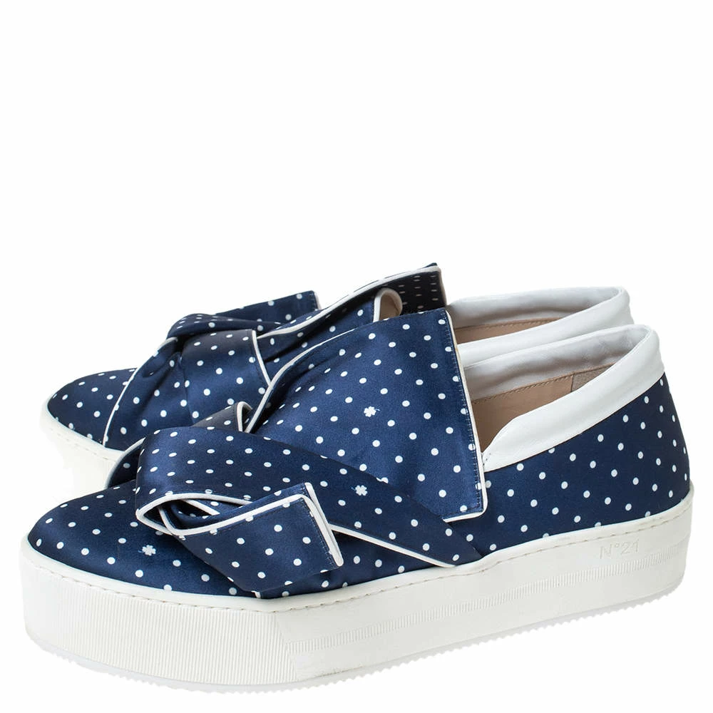 N21 Blue Polka Dot Satin Knotted Slip on Sneakers Size 38 Women N21 Blue Polka Dot Satin Knotted Slip On Sneakers Size 38 Women -N21shop luxury women n21 used shoes p299954 005