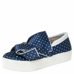N21 Blue Polka Dot Satin Knotted Slip On Sneakers Size 38 Women