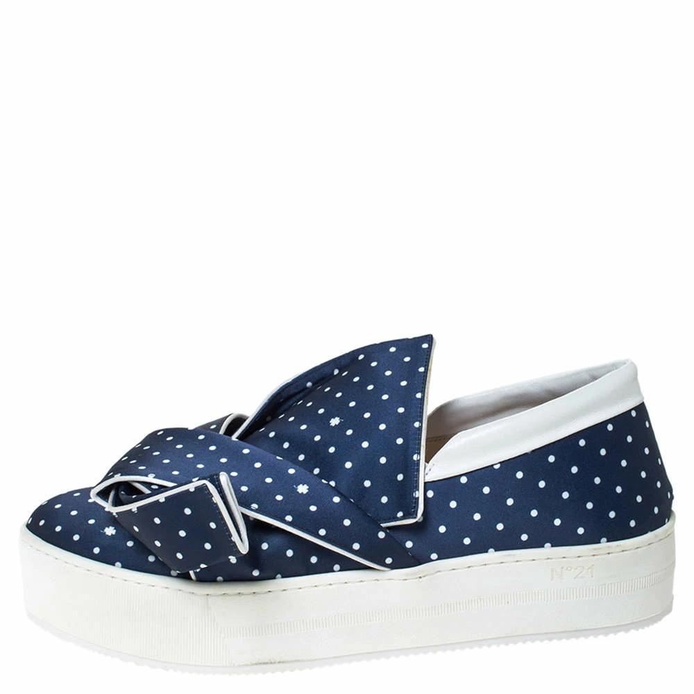 N21 Blue Polka Dot Satin Knotted Slip on Sneakers Size 38 Women N21 Blue Polka Dot Satin Knotted Slip On Sneakers Size 38 Women -N21shop luxury women n21 used shoes p299954 007