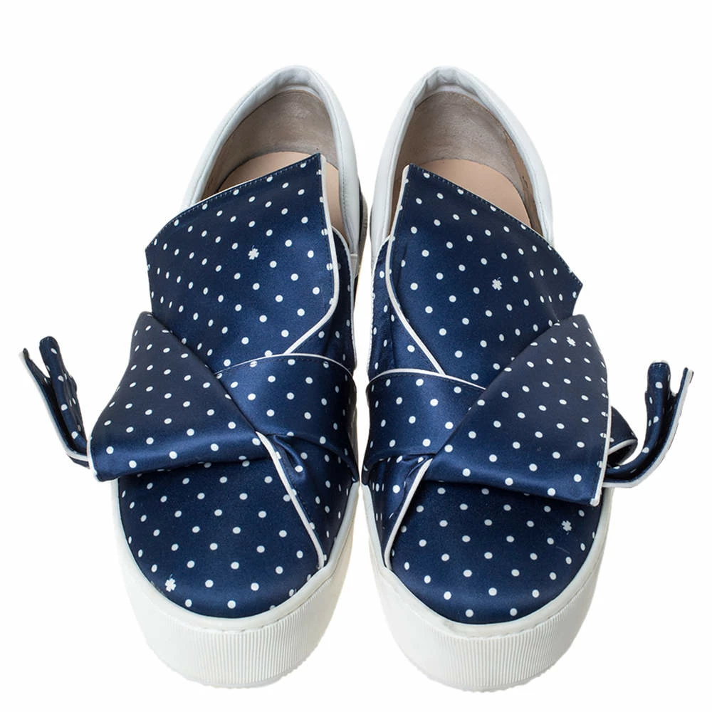 N21 Blue Polka Dot Satin Knotted Slip on Sneakers Size 38 Women N21 Blue Polka Dot Satin Knotted Slip On Sneakers Size 38 Women -N21shop luxury women n21 used shoes p299954 009