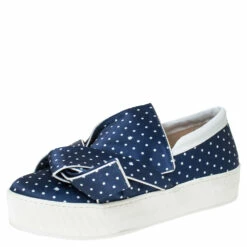 N21 Blue/White Polka Dot Satin Knot Slip On Sneakers Size 41 Women