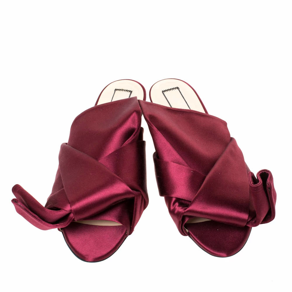 N21 Burgundy Satin Knot Flat Slides Size 40 Women Flats N21 Burgundy Satin Knot Flat Slides Size 40 Women Flats -N21shop luxury women n21 used shoes p309723 003