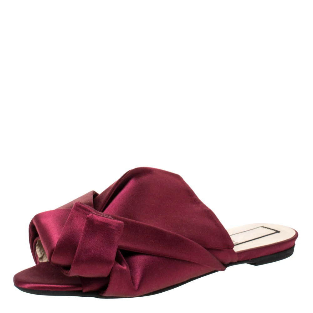 N21 Burgundy Satin Knot Flat Slides Size 40 Women Flats N21 Burgundy Satin Knot Flat Slides Size 40 Women Flats -N21shop luxury women n21 used shoes p309723 007