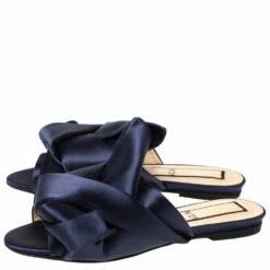 N21 N°21 Blue Satin Knot Flat Mules Size 36 Women Flats -N21shop luxury women n21 used shoes p310901 007